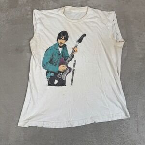 VTG 80s Jackson Browne Tour Music Shirt Mens M White‎ Preowned Stain Sleeveless